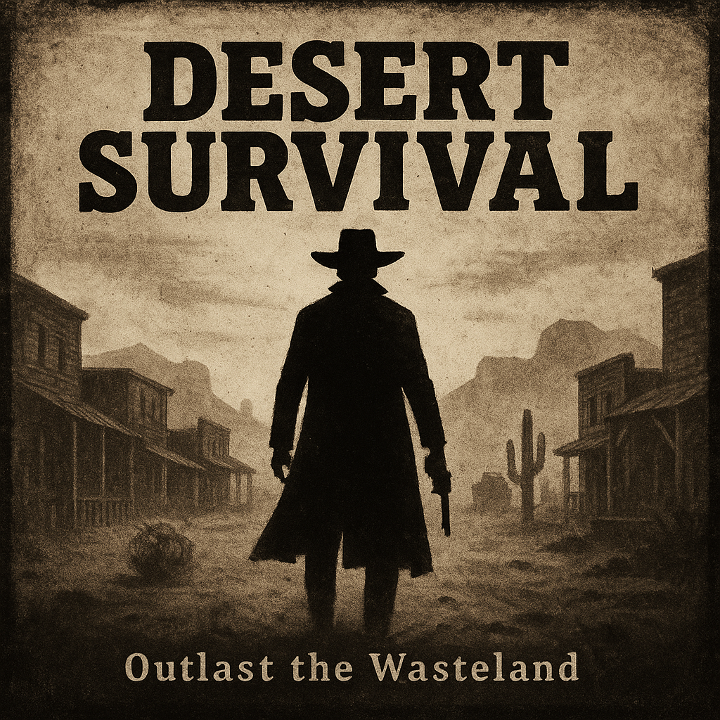 Desert Survival cover featuring a lone gunslinger in a frontier town